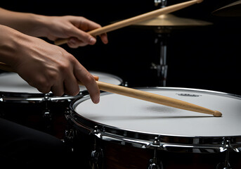 Fototapeta premium Hands playing drums in studio