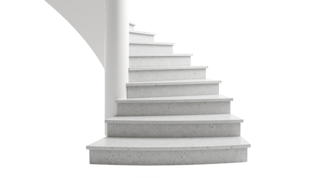 Modern spiral staircase design, featuring sleek white steps and minimalist aesthetic, perfect for contemporary interiors
