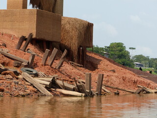 A bridge over the Araçá River in danger of collapsing in the northern state of Amazonas, Brazil.
