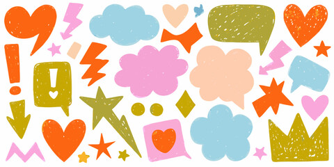 Collection of Hand Drawn Doodle Elements with Hearts Stars and Clouds illustration