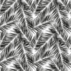 Seamless tropical palm leaf pattern in black and white for summer fashion apparel fabric wallpaper background and modern tshirt design