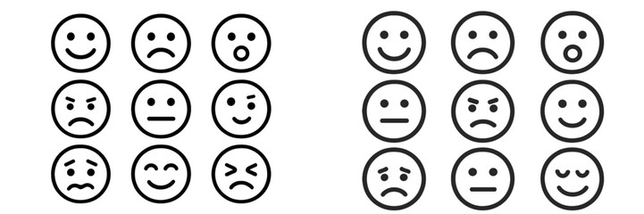 Various expressions of emotions displayed in simple black and white circles on a white background