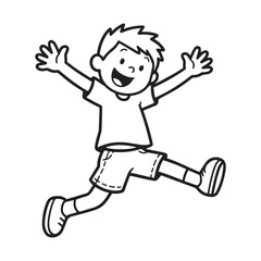 Joyful Young Boy Jumping with Outstretched Arms silhouette vector Design.