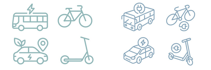 Electric transportation icons showcasing various eco-friendly mobility options
