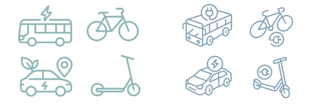 Electric transportation icons showcasing various eco-friendly mobility options