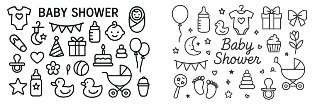 Celebration of new life with baby shower decorations featuring cute illustrations and playful elements