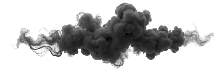 Dark smoke clouds billow across transparent background, creating dramatic and moody atmosphere. swirling patterns evoke sense of mystery