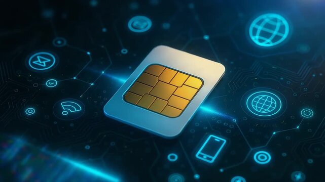 SIM Card with Digital Network Connections, Mobile Technology, and Global Communication Interface