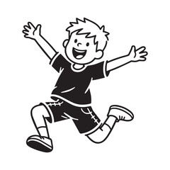 Joyful Young Boy Jumping with Outstretched Arms silhouette vector Design.