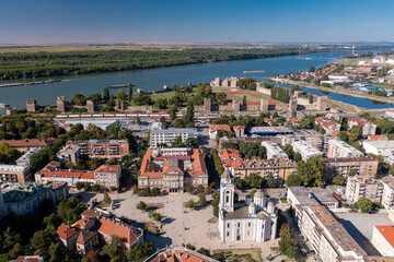 Obraz premium Smederevo - Panoramic Aerial view of Serbian city and Danube river