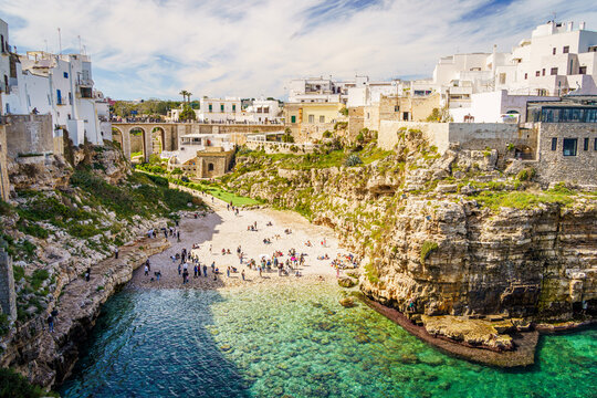 Scenic view of Lama Monachile beach in Polignano a Mare, Apulia, Italy