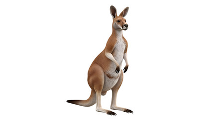 Kangaroo standing upright on white background