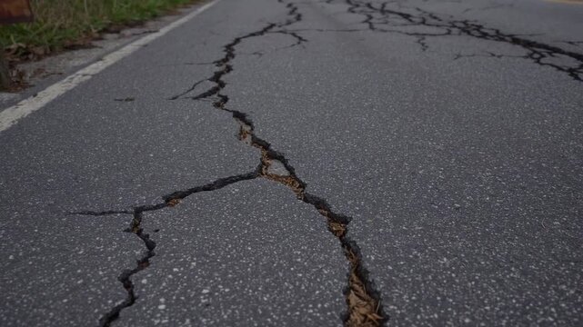 traffic warning sign indicating bump is positioned adjacent to road surface in poor condition