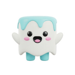Cheerful, light-blue-drizzled marshmallow ghost cartoon character.