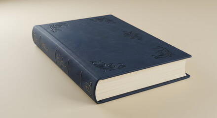 Closed Book with Blue Cover and Embossed Floral Design