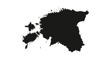 A simple, black silhouette of the country Estonia, isolated on white background.