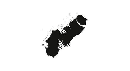 Abstract black ink splatter resembling a stylized map outline.