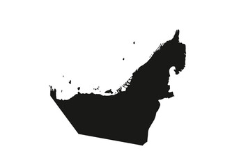 Black and white silhouette map of the United Arab Emirates.