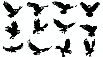 Obraz premium Owls Flying Silhouette Illustration Pattern on White Background