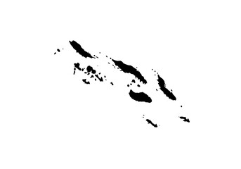 Fototapeta premium Black silhouette of the Solomon Islands archipelago against a white background, showcasing the island chain's geographical shape.
