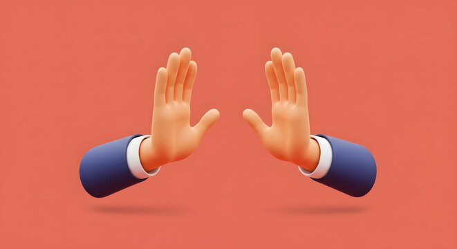 Cartoon Hands Gesture Stop on Coral Background Isolated