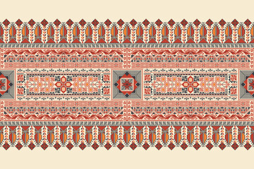 Traditional Tatreez embroidery horizontal seamless pattern, Palestinian border. Scalable vector design for print, background, template