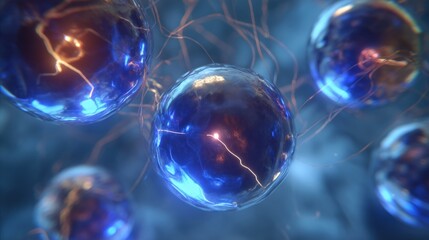 Sodium-Ion Batteries. Illustration of a large sodium-ion battery storage system connected to solar panels and wind turbines, eco-friendly futuristic landscape, vibrant colors
