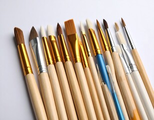 Variety of paintbrushes on a white surface