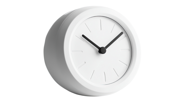 Plastic White Alarm Clock Timepiece with Classic Design Isolated on White Background
