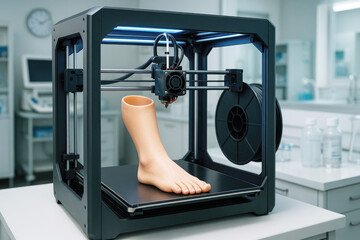 3D Printer Creating a Realistic Human Foot Prosthetic in a Laboratory Setting 3d printer artificial limb