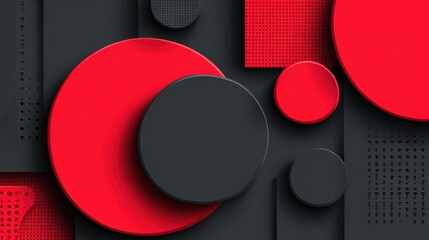 Modern abstract background with red and black geometric shapes overlapping creating a three dimensional effect