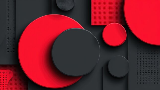 Modern abstract background with red and black geometric shapes overlapping creating a three dimensional effect - Powered by Adobe