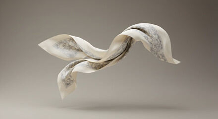 Floating Decorative Scarf Beige with Ornamental Pattern Design