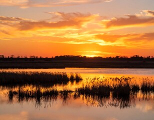 Golden sunset over a tranquil marsh