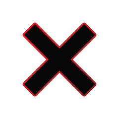 Fototapeta premium Bold black 'X' mark, distinctly bordered in red, set against a pristine white background, universally symbolizing error, deletion, or multiplication, a clear visual indicator