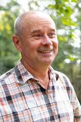 Happy old senior man 60-65 years old smiling, positive emotion, self care, natural aging beauty, Joyful closeup portrait, positive mood, close up male face