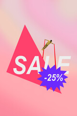 Artwork 3d sketch image trendy collage of astonished man jump sale low price addiction black friday...