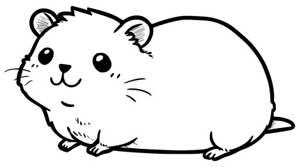 Charming Cartoon Hamster Illustration with Big Eyes Sitting Happily on a White Background