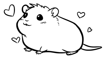 Charming Cartoon Hamster Illustration with Big Eyes Sitting Happily on a White Background
