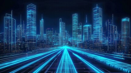 Fototapeta premium Futuristic Cityscape with Neon Lines