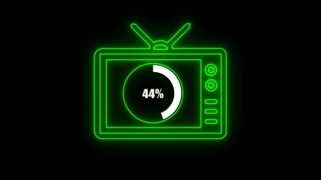 Numerical counting from 0 to 44. Circular progress bar with bright neon light , countdown animation timer circle countdown with television icon, live, stream, exercise, workout transparent background.