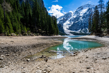 Pragser Wildsee in Dolomiti mountains and Seekofel in background,Sudtirol,Italy