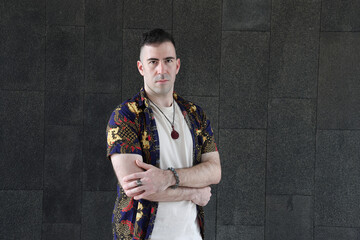 Caucasian adult man urban rooftop outdoor casual pose walk talk activity friend colleague various expression