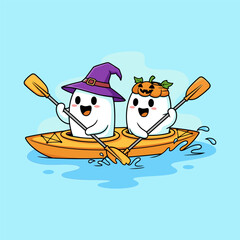 Spooky Fun Adventure Cute Ghosts Kayaking in Halloween Costumes