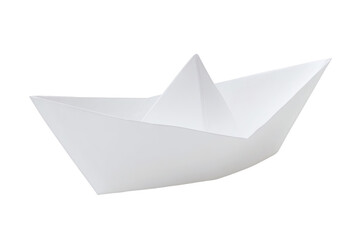 Simple white paper boat sails toward creative future, evokes childhood dreams