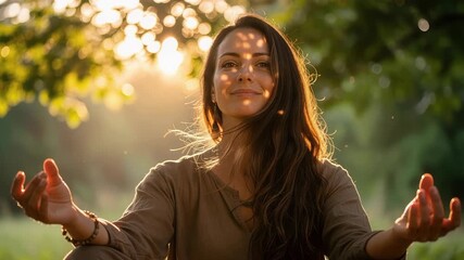 Peaceful woman practicing mindful meditation in serene indoor environment for mental wellness and stress relief