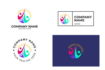 Obraz premium Abstract people logo design icon template. Set of abstract people, community, family and child care logo