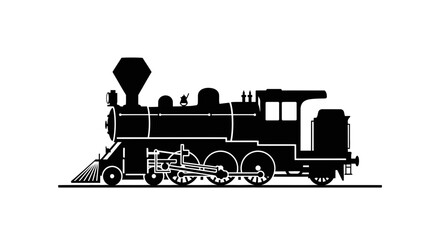 Black silhouette icon of a classic steam locomotive in side view.