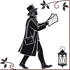 Black vector silhouette illustration of a girl in a hat with a sword and a broom