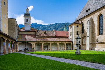 Brixen, Bressanone city. View on the grand place with the cathedral and St. Michael church. sunny summer view. Photo for tourist brochure, publicity. City in south Tyrol.